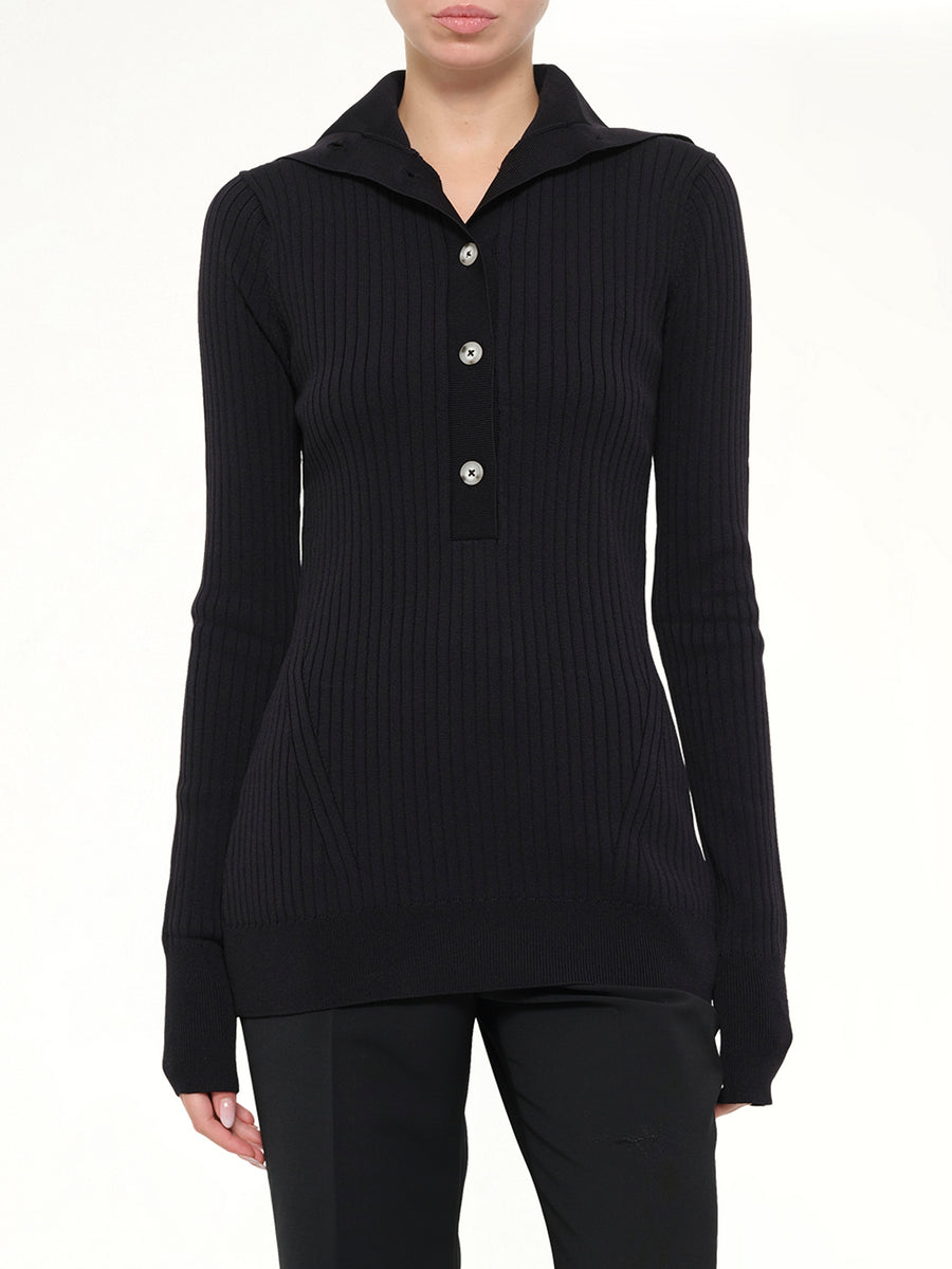 High Neck Henley in Black