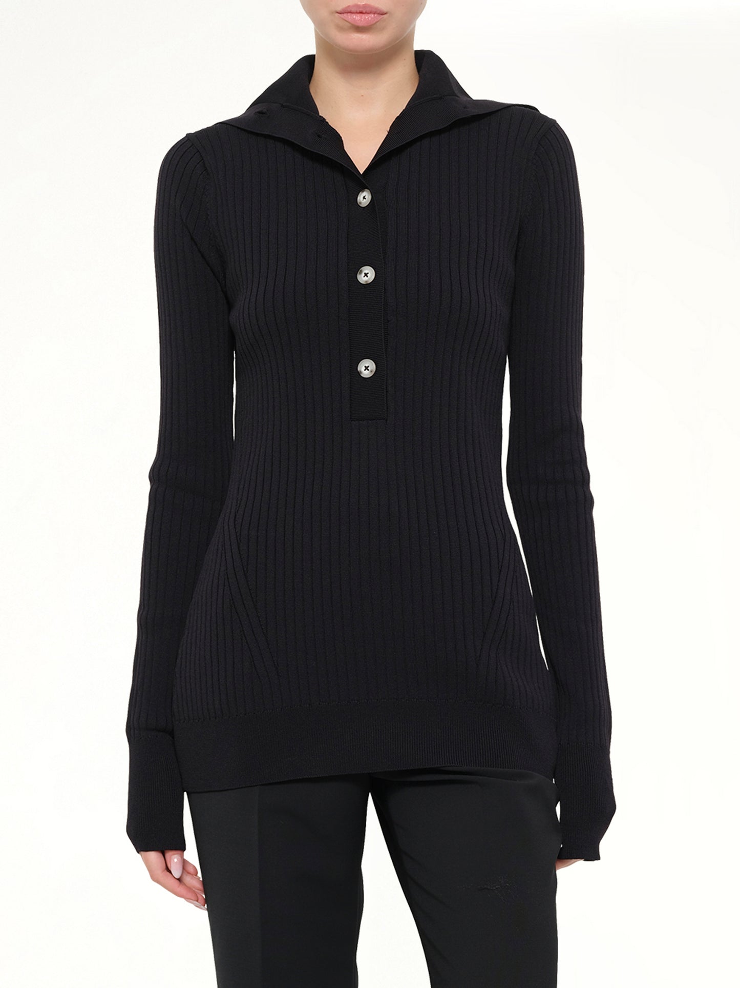 High Neck Henley in Black
