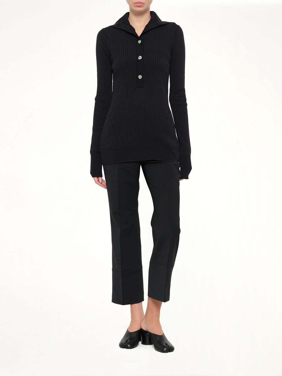 High Neck Henley in Black
