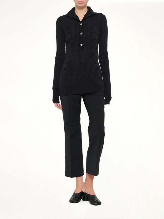 High Neck Henley in Black