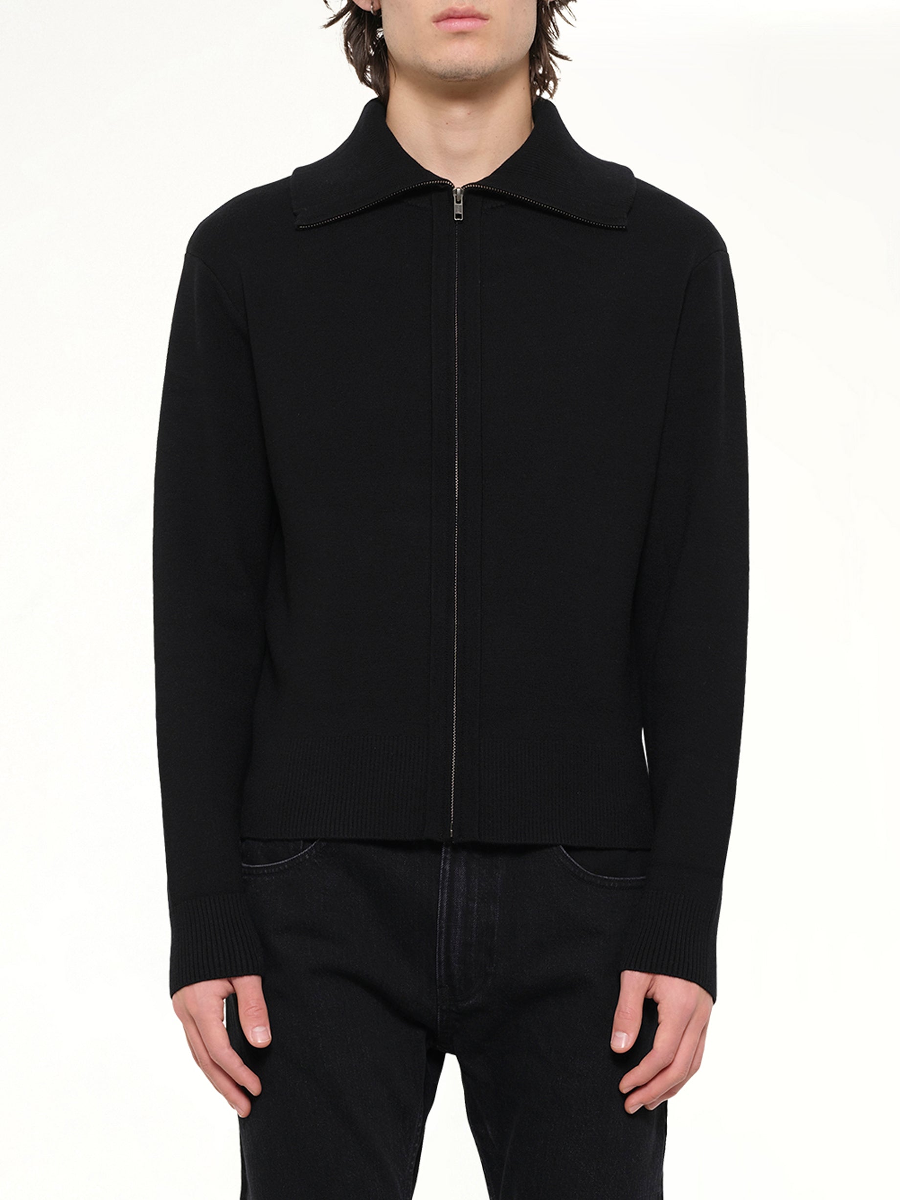 Knit Zip Up Jacket in Black