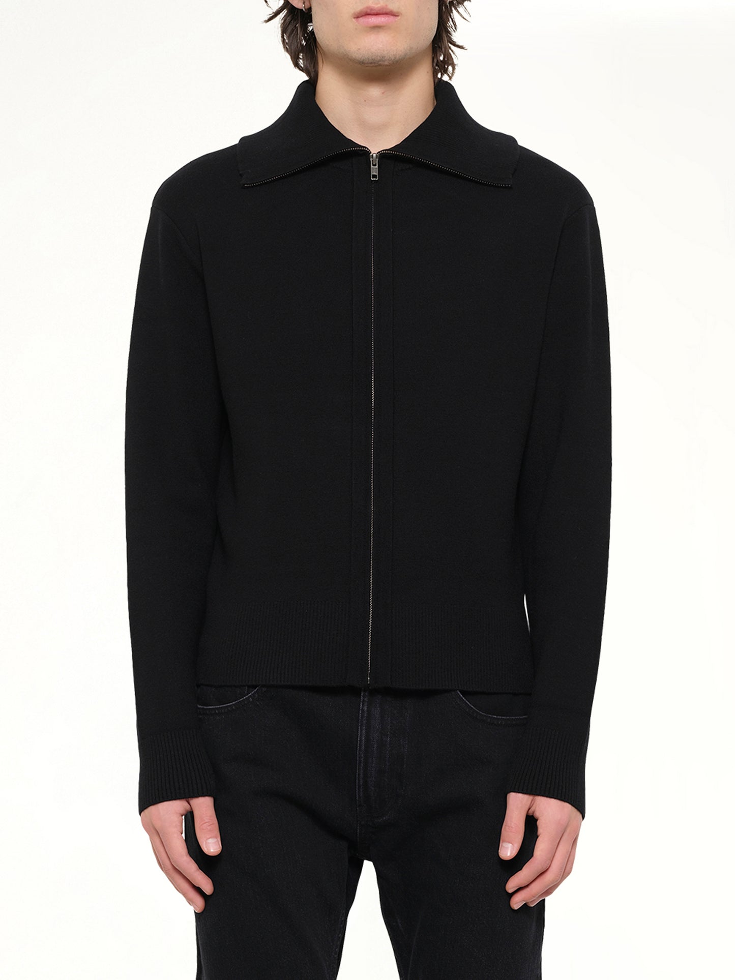 Knit Zip Up Jacket in Black