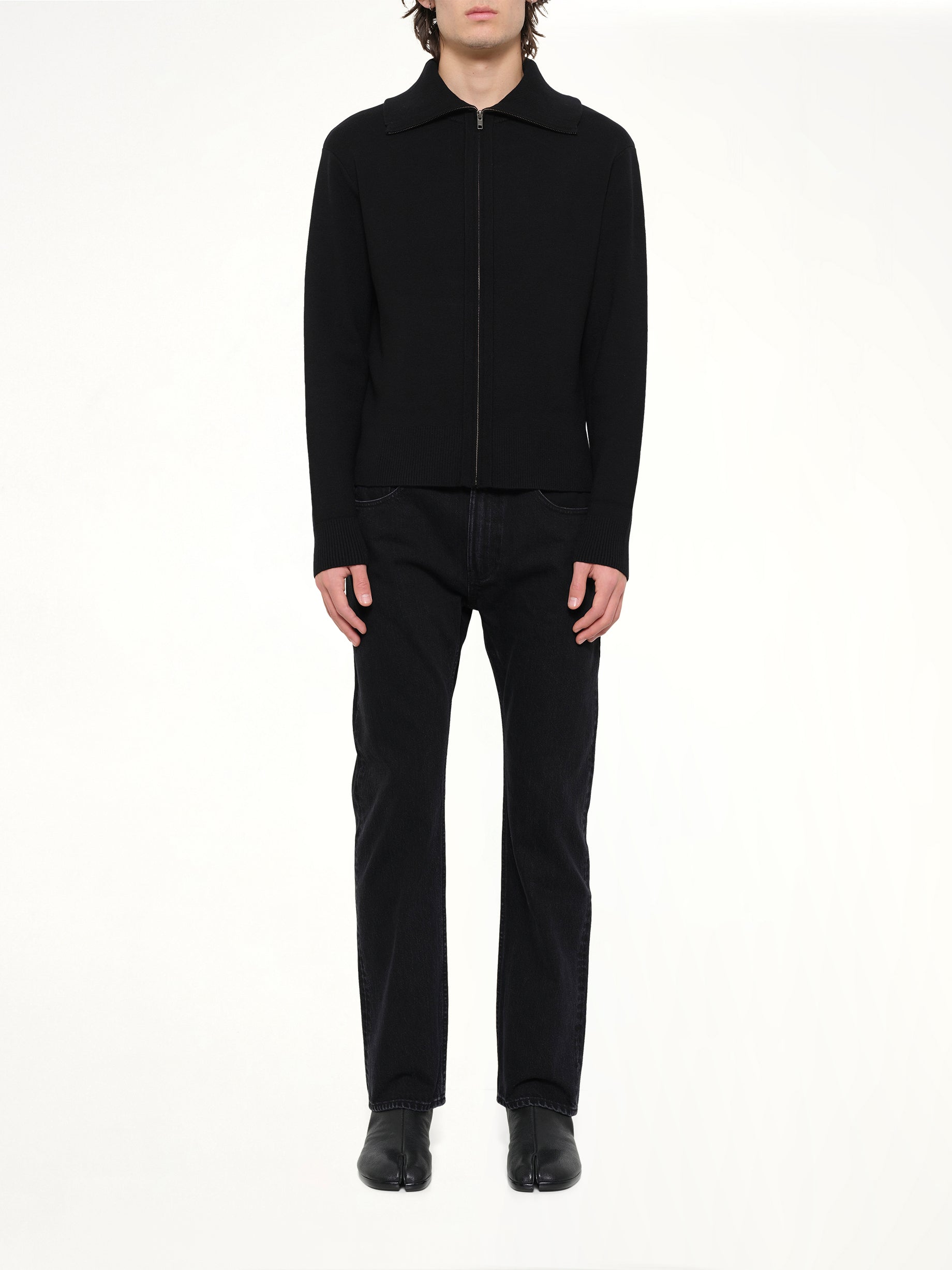 ENTIRE STUDIOS Knit Zip Up Jacket in Black Model View from MARAIS