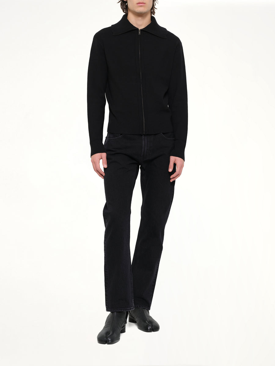 Knit Zip Up Jacket in Black
