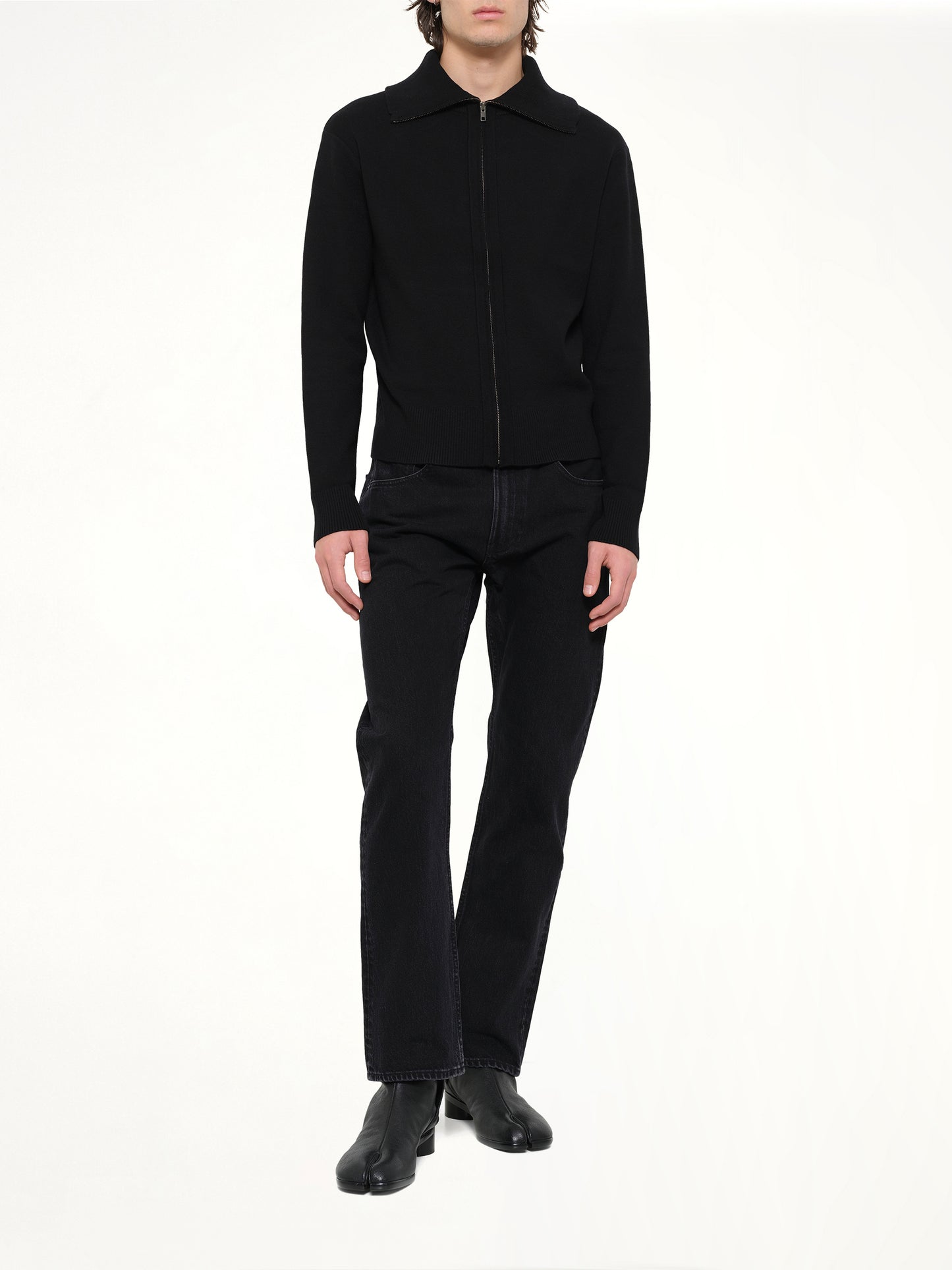 Knit Zip Up Jacket in Black
