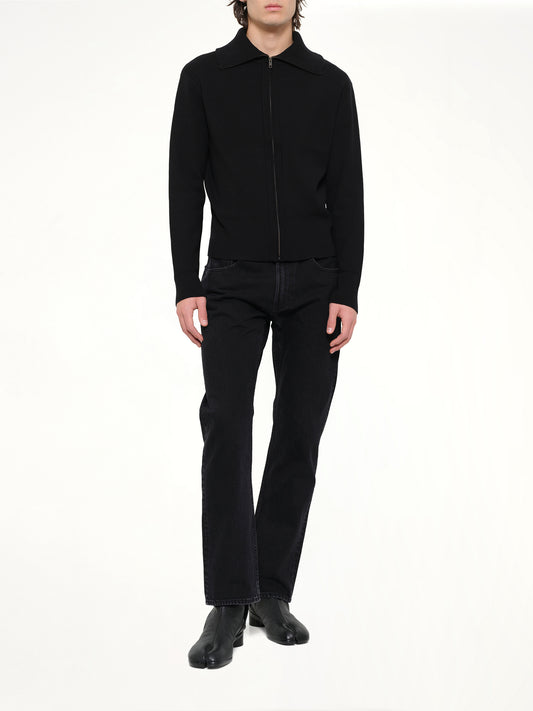 Knit Zip Up Jacket in Black