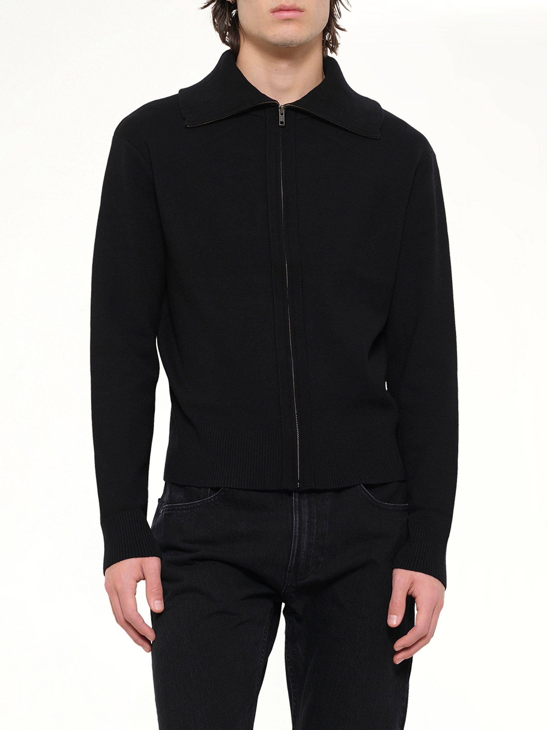 ENTIRE STUDIOS Knit Zip Up Jacket in Black Detail Shot from MARAIS