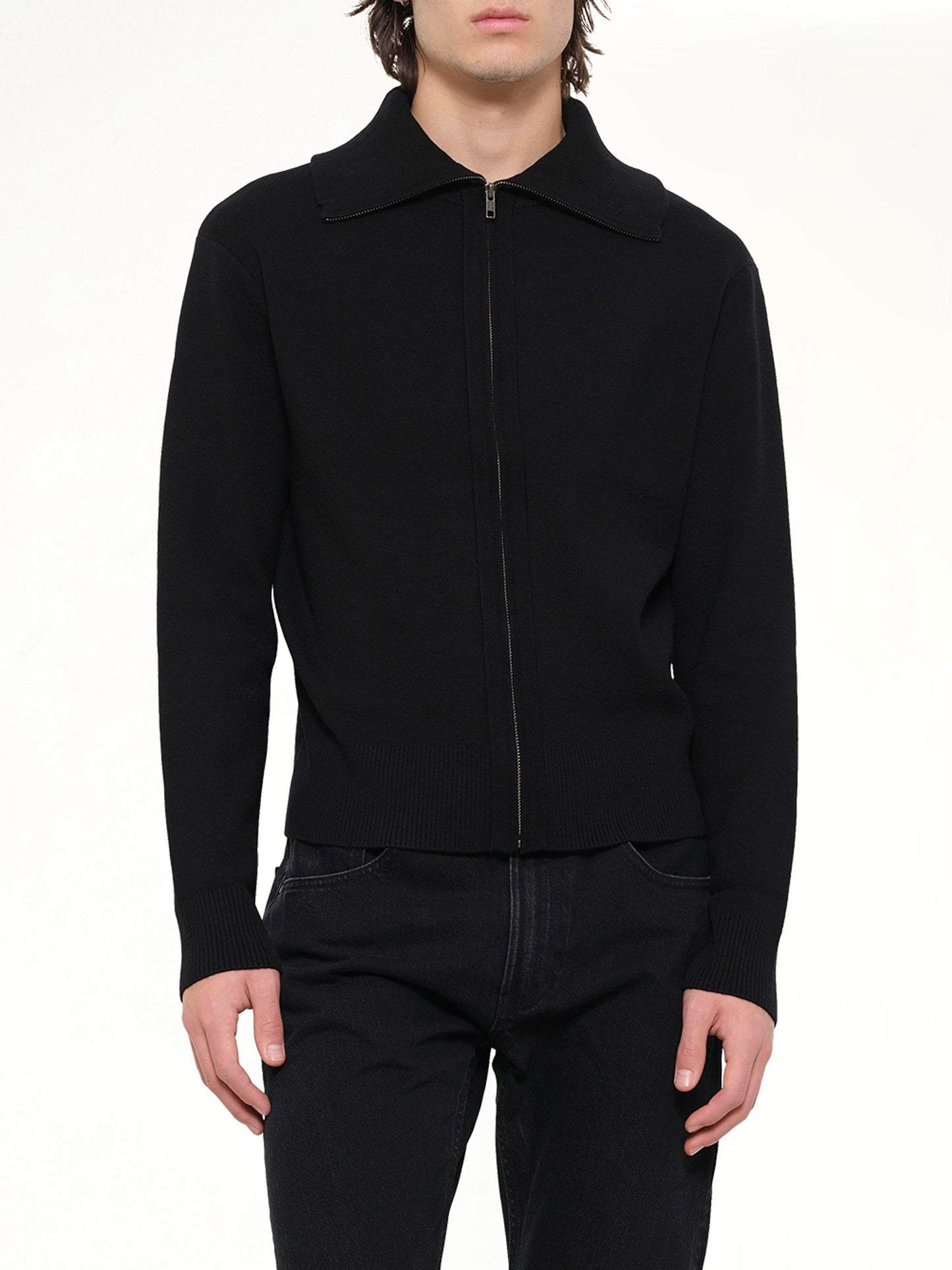 Knit Zip Up Jacket in Black