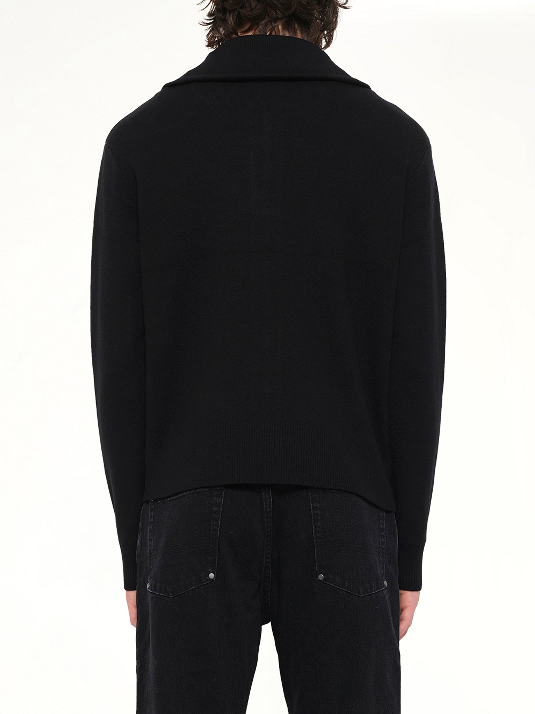 ENTIRE STUDIOS Knit Zip Up Jacket in Black Back View from MARAIS
