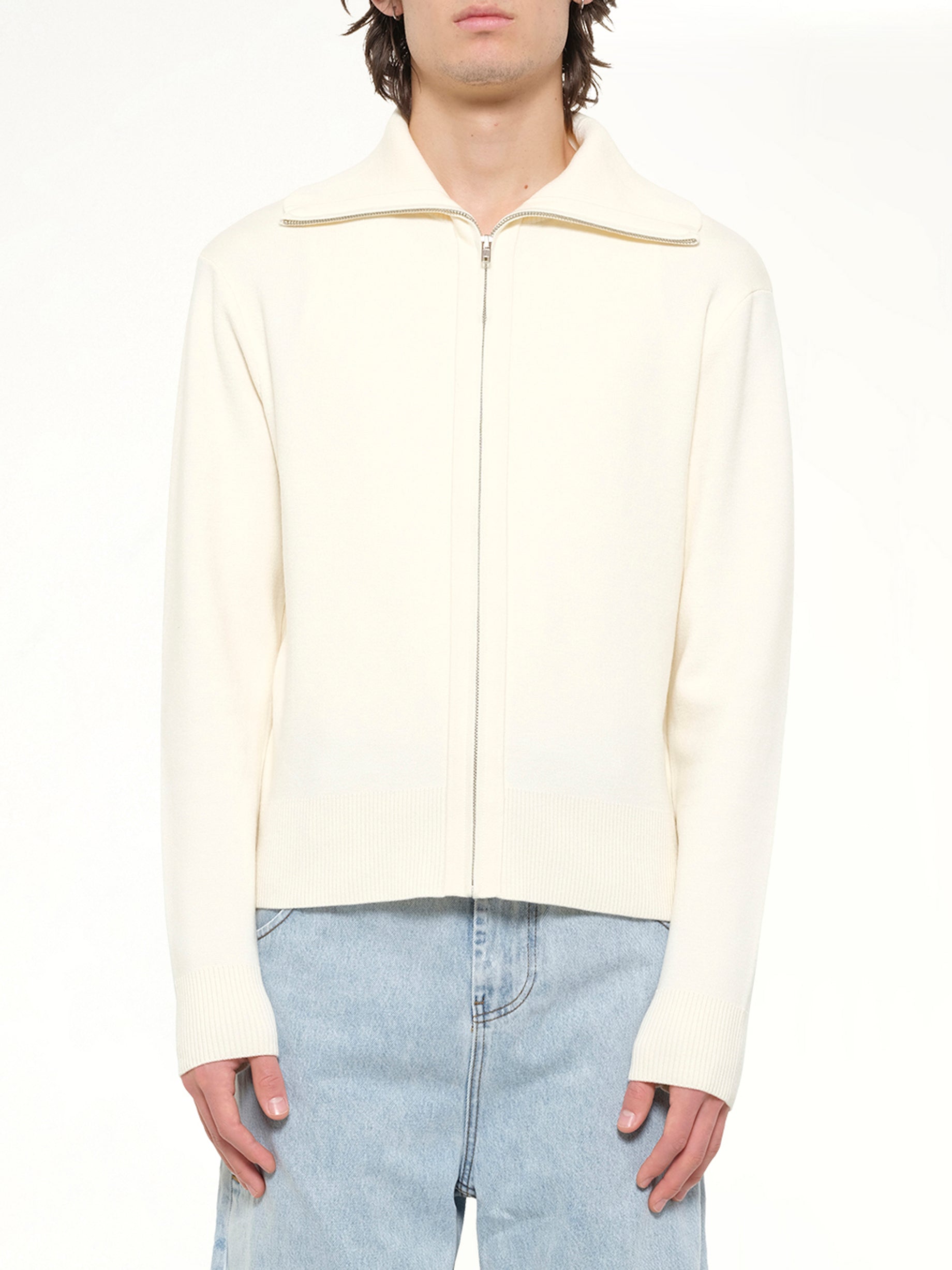 Knit Zip Up Jacket in Ivory