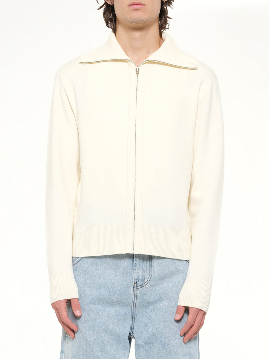 Knit Zip Up Jacket in Ivory