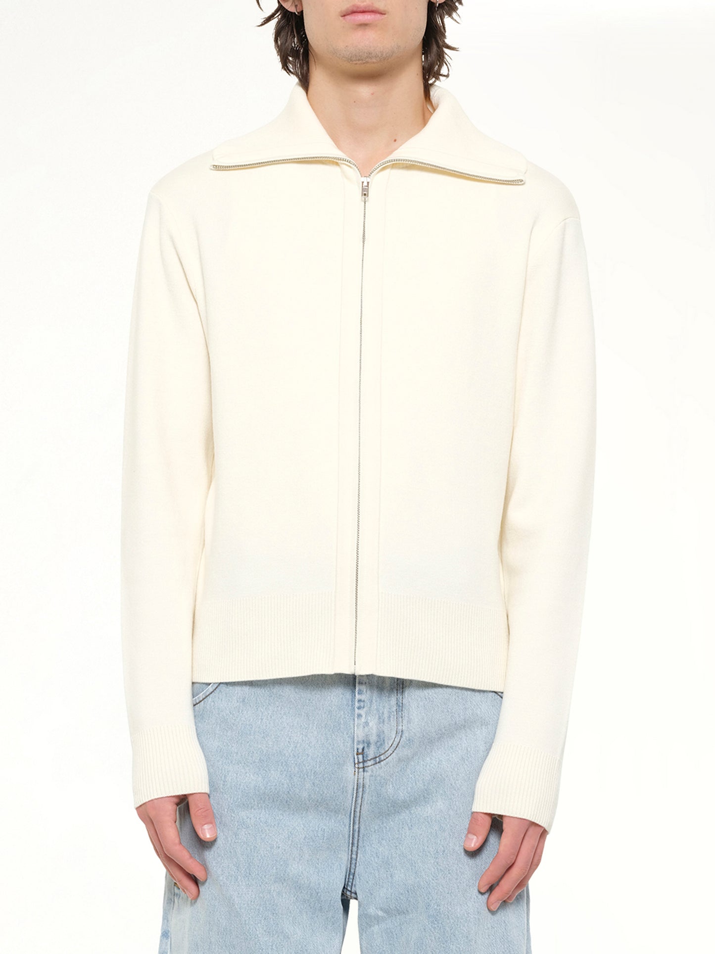 Knit Zip Up Jacket in Ivory