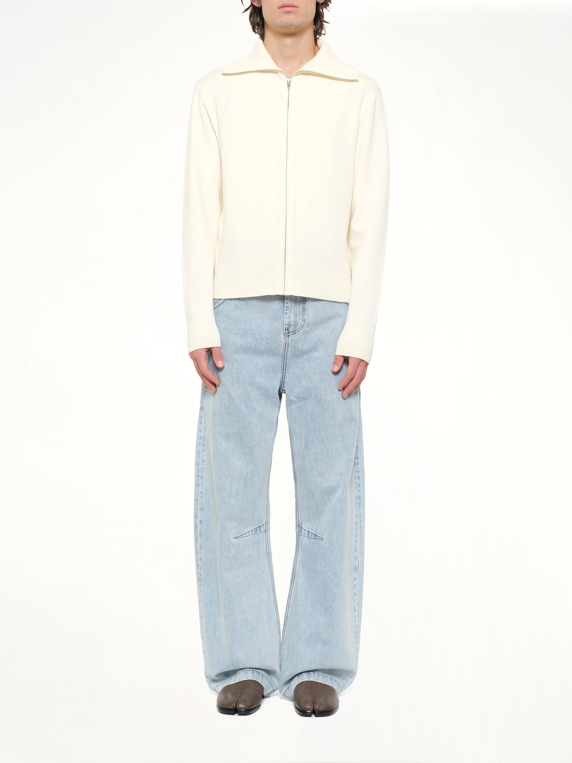 ENTIRE STUDIOS , 
, 
, 
, Knit Zip Up Jacket in Ivory Model View from MARAIS