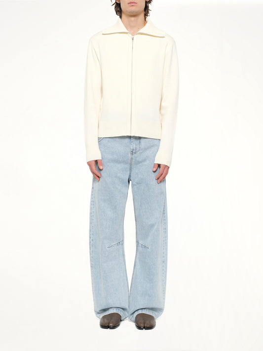 Knit Zip Up Jacket in Ivory