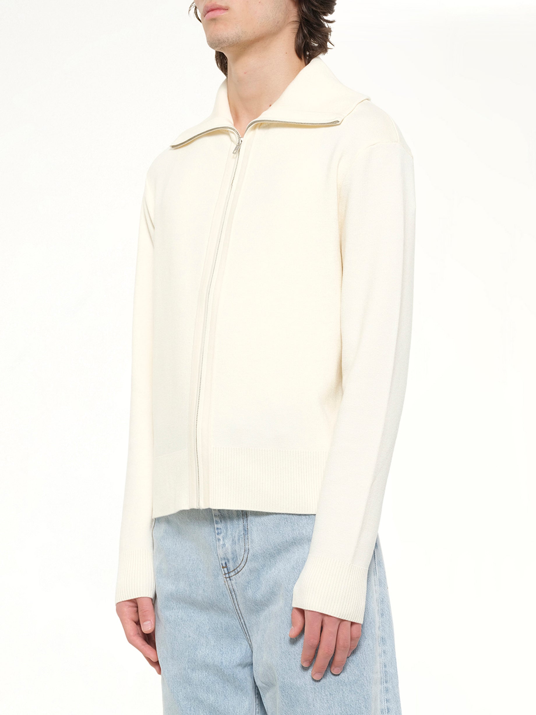 ENTIRE STUDIOS , 
, 
, 
, Knit Zip Up Jacket in Ivory Side View from MARAIS