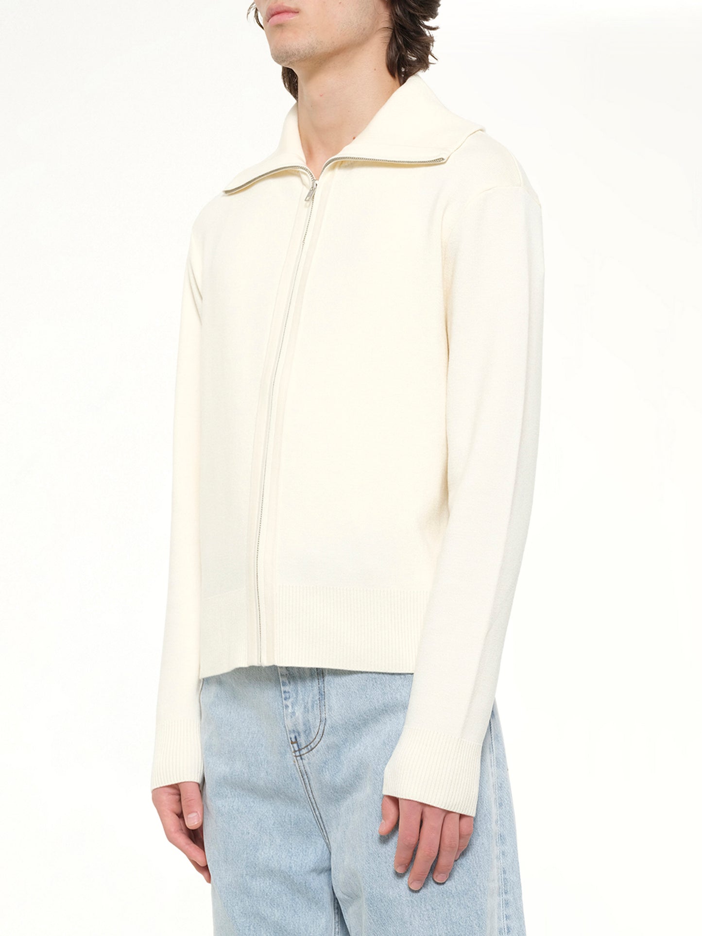 Knit Zip Up Jacket in Ivory