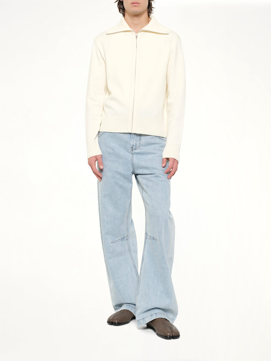Knit Zip Up Jacket in Ivory