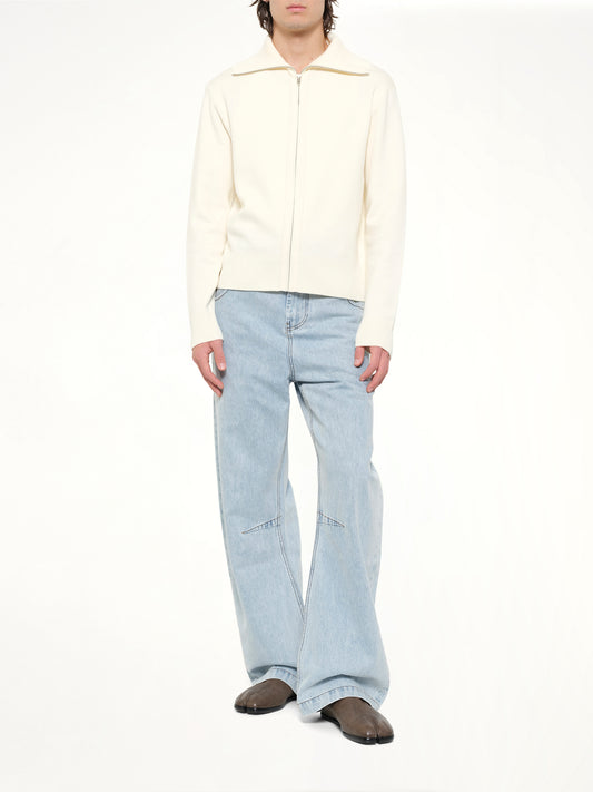 Knit Zip Up Jacket in Ivory