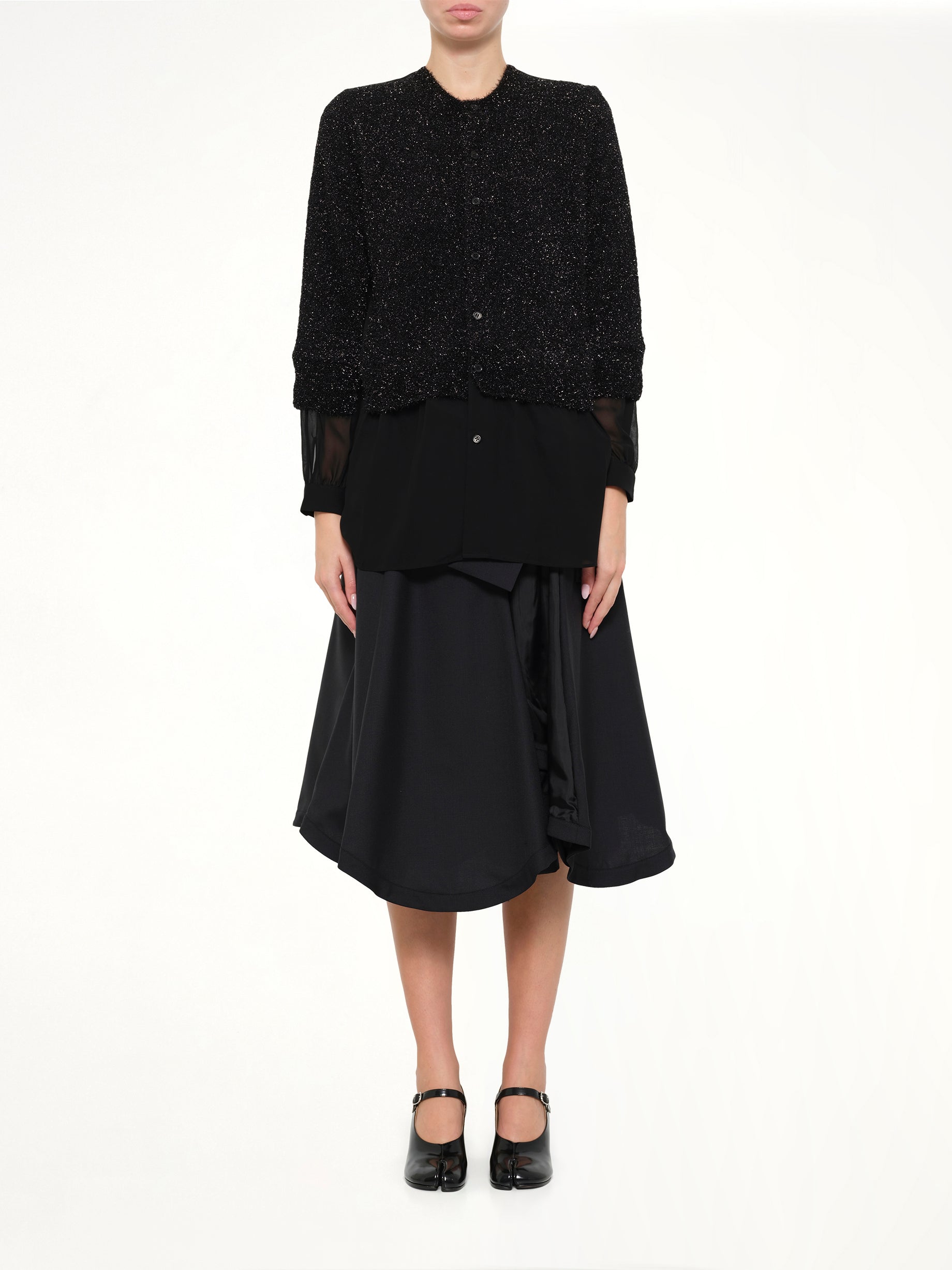 NOIR KEI NINOMIYA Lame Fur Cardigan in Black Model View from MARAIS