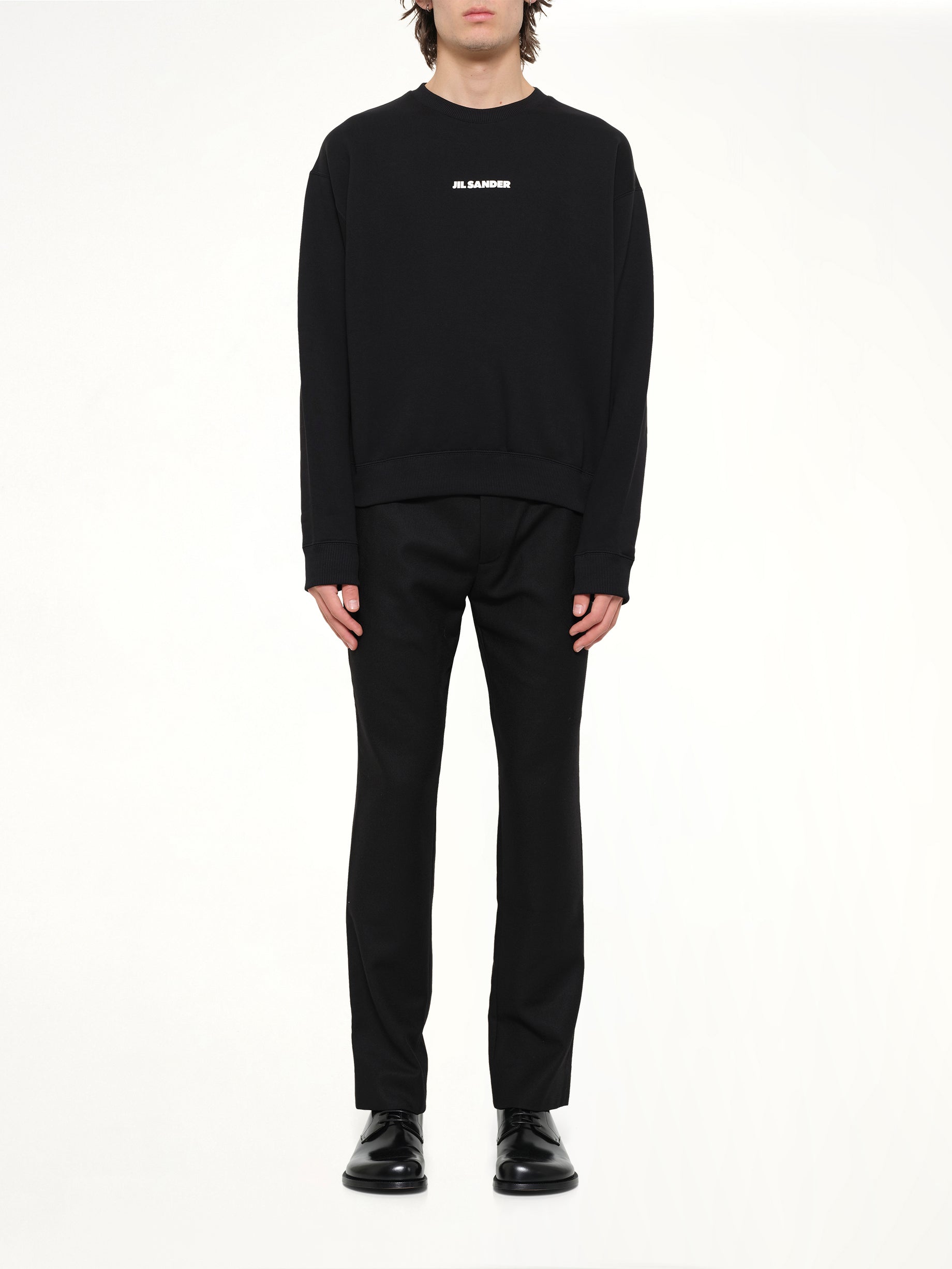 JIL SANDER Logo Sweatshirt 148 in Black Model View from MARAIS