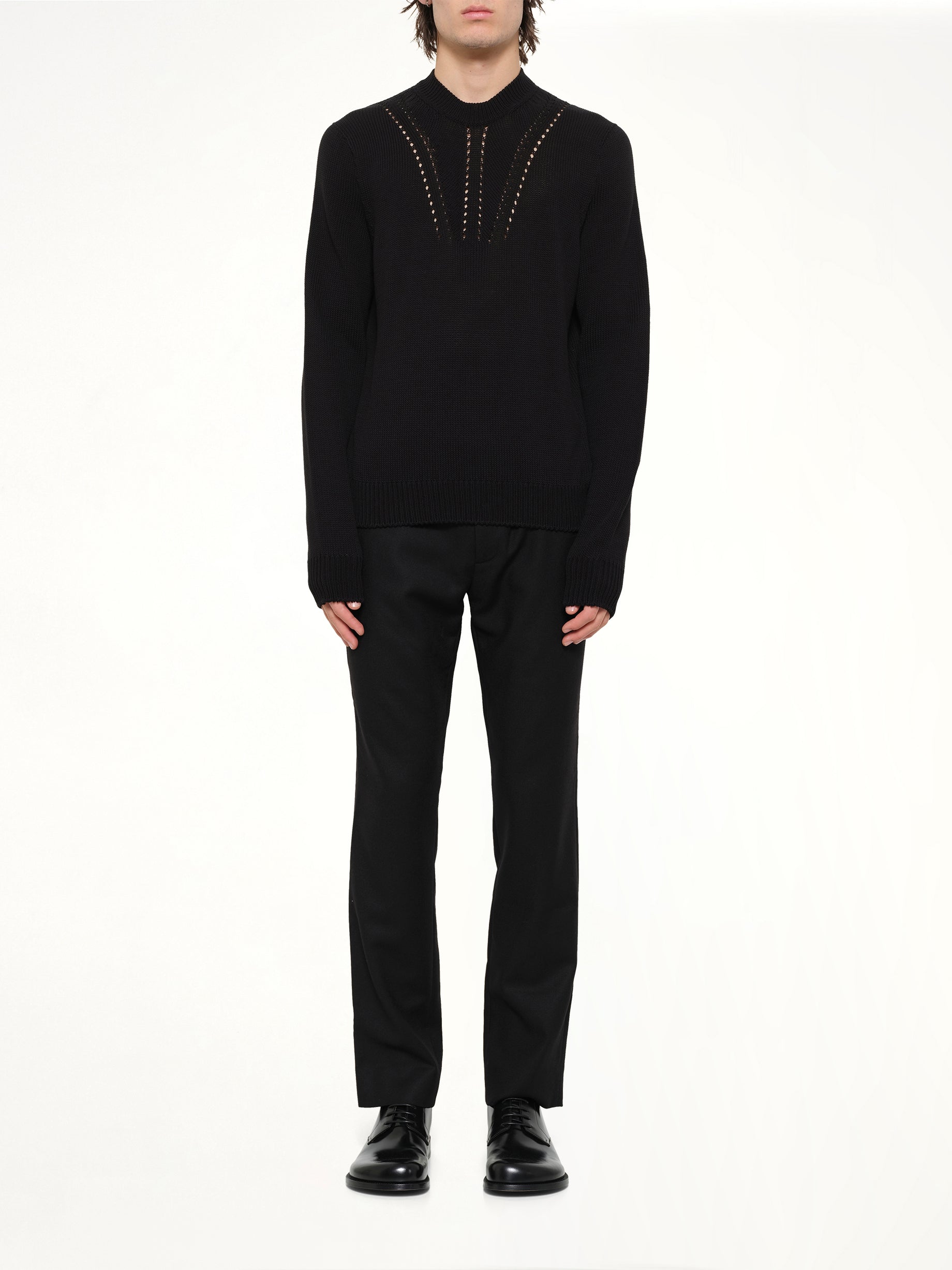 JIL SANDER Midweight Crewneck Sweater in Black Model View from MARAIS