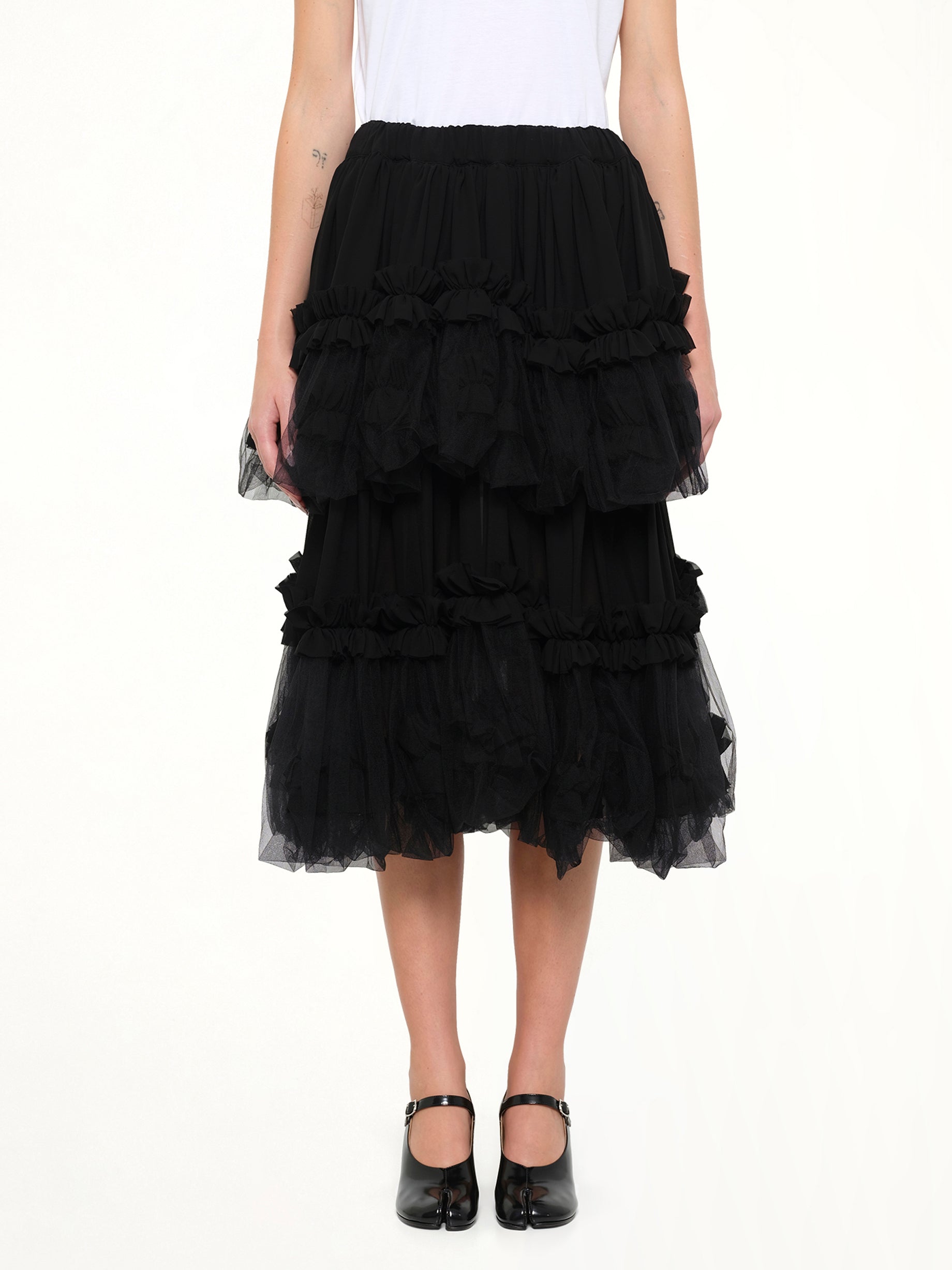 Organza Gathered Skirt in Black