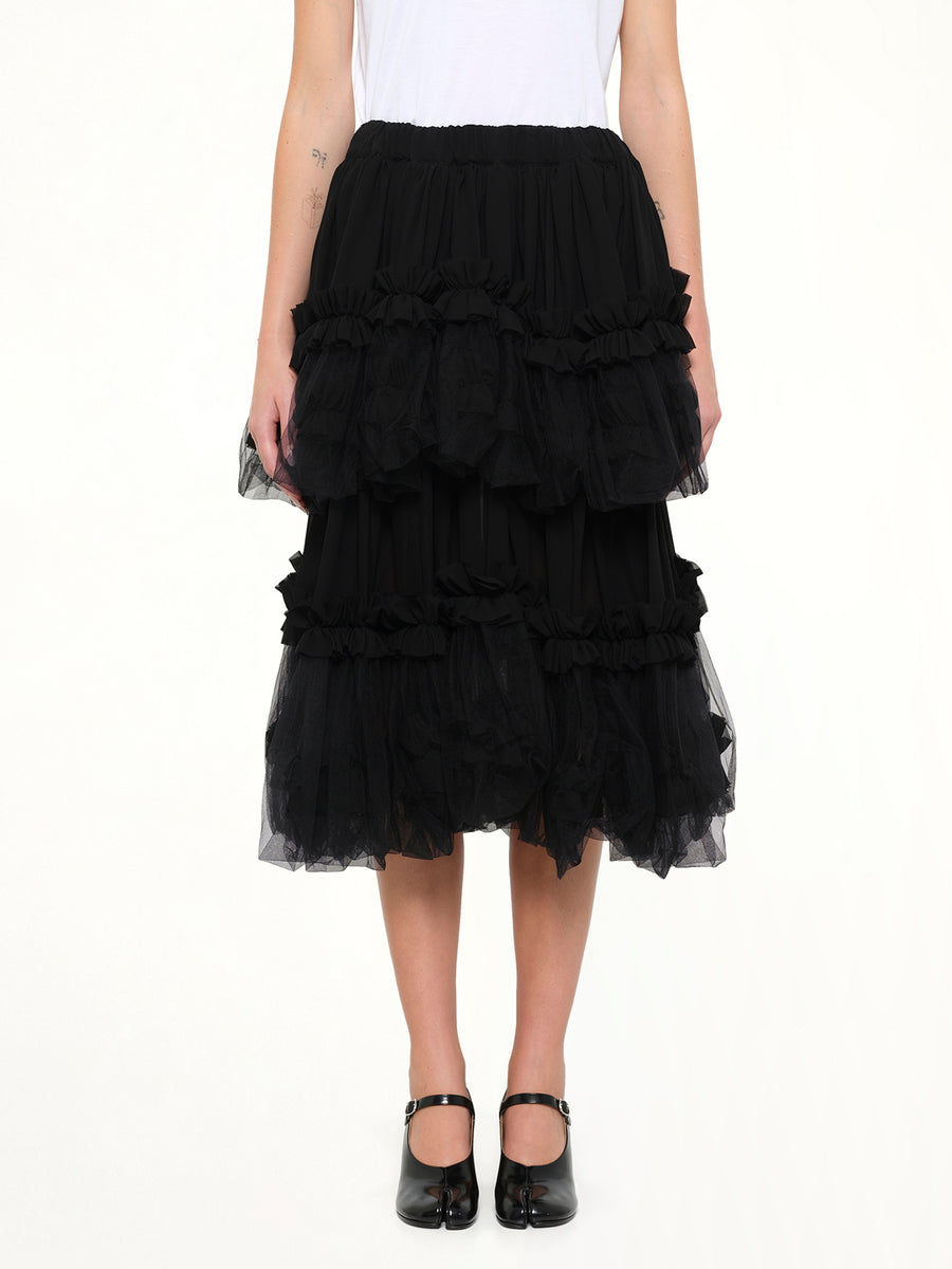 Organza Gathered Skirt in Black