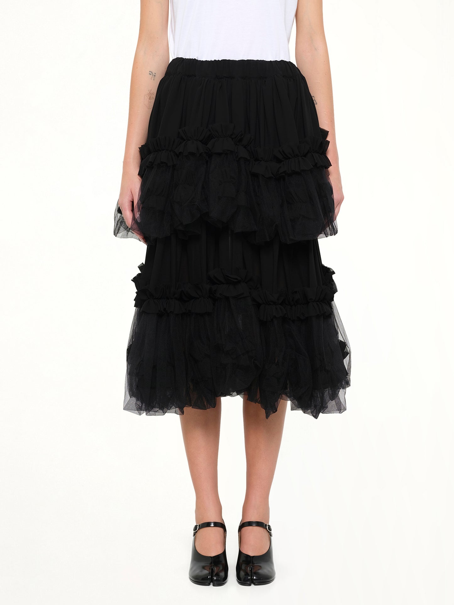 Organza Gathered Skirt in Black