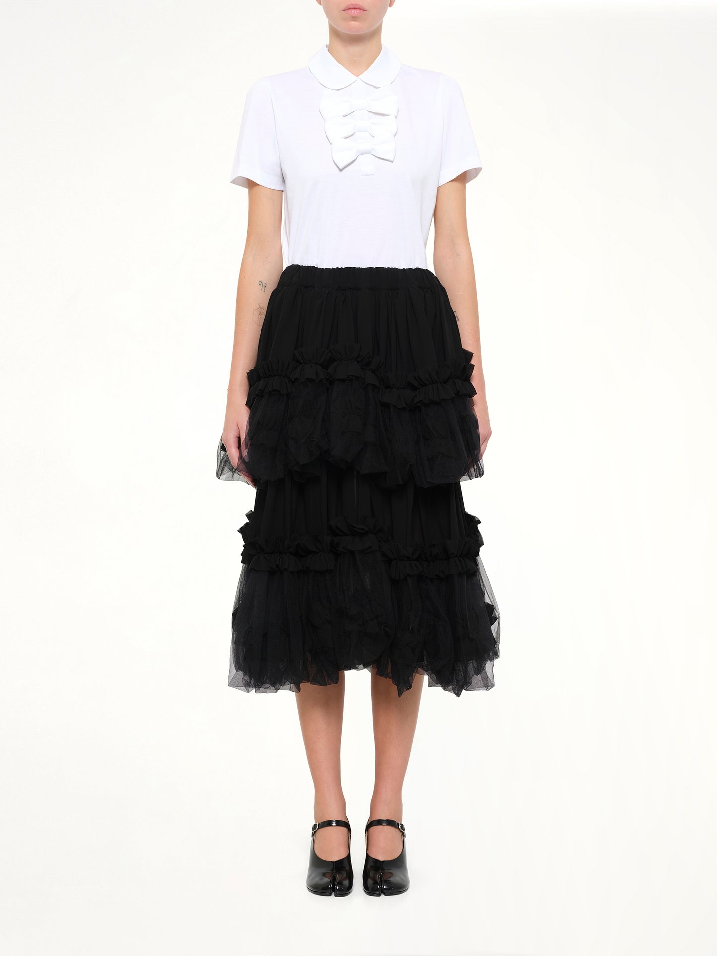 Organza Gathered Skirt in Black
