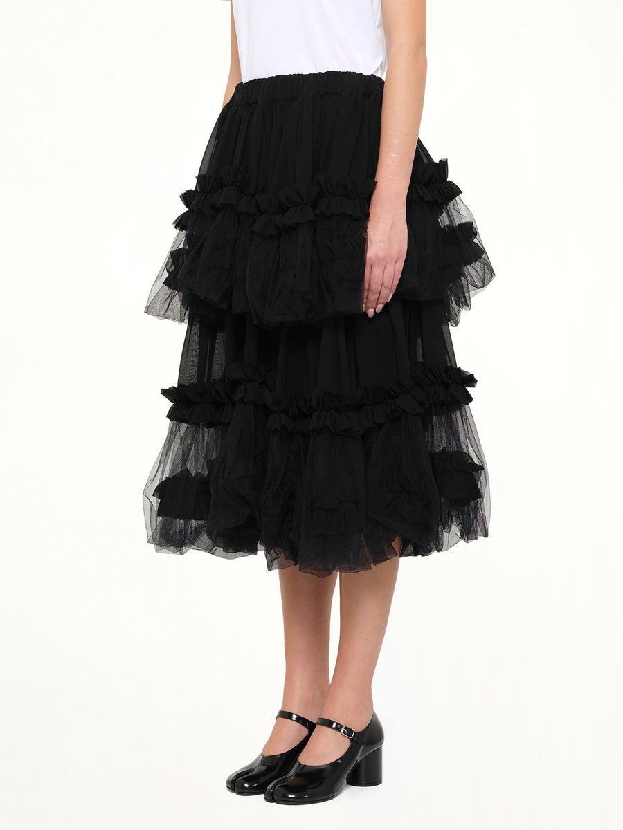 Organza Gathered Skirt in Black
