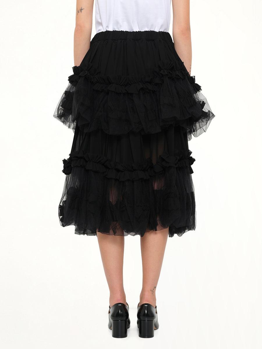 Organza Gathered Skirt in Black