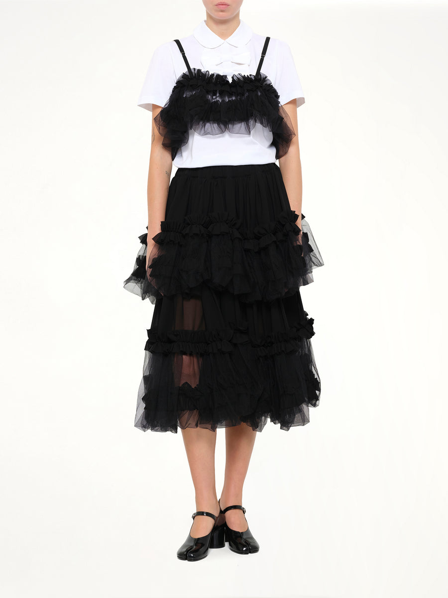 Organza Gathered Skirt in Black