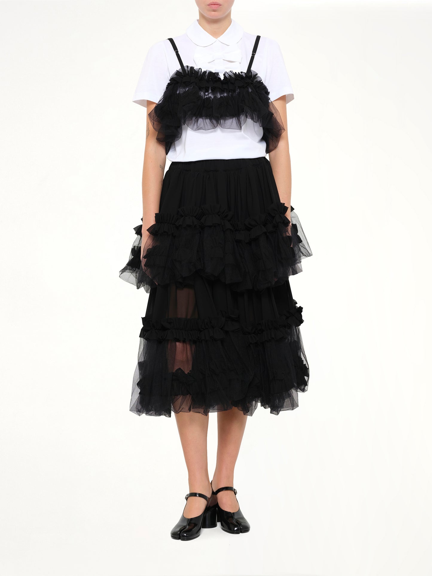 Organza Gathered Skirt in Black