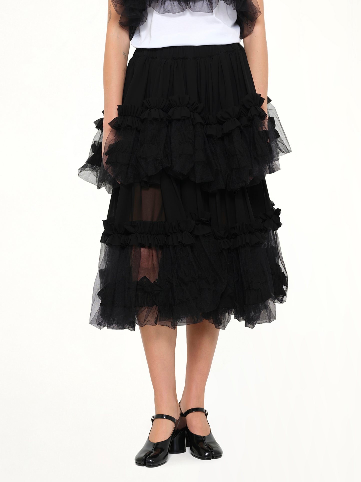 Organza Gathered Skirt in Black