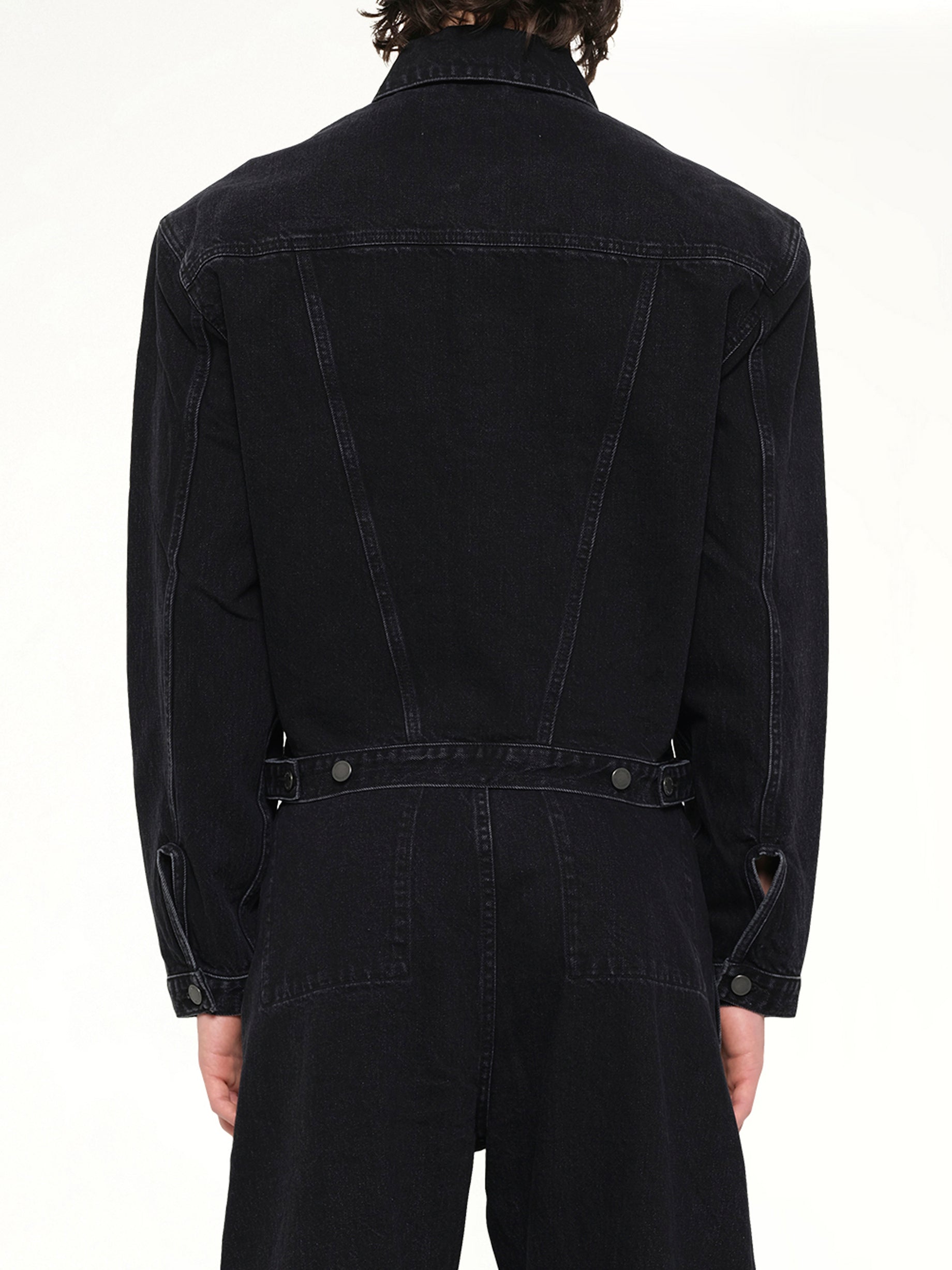 ENTIRE STUDIOS Shrunken Denim Jacket in Magnetite Back View from MARAIS