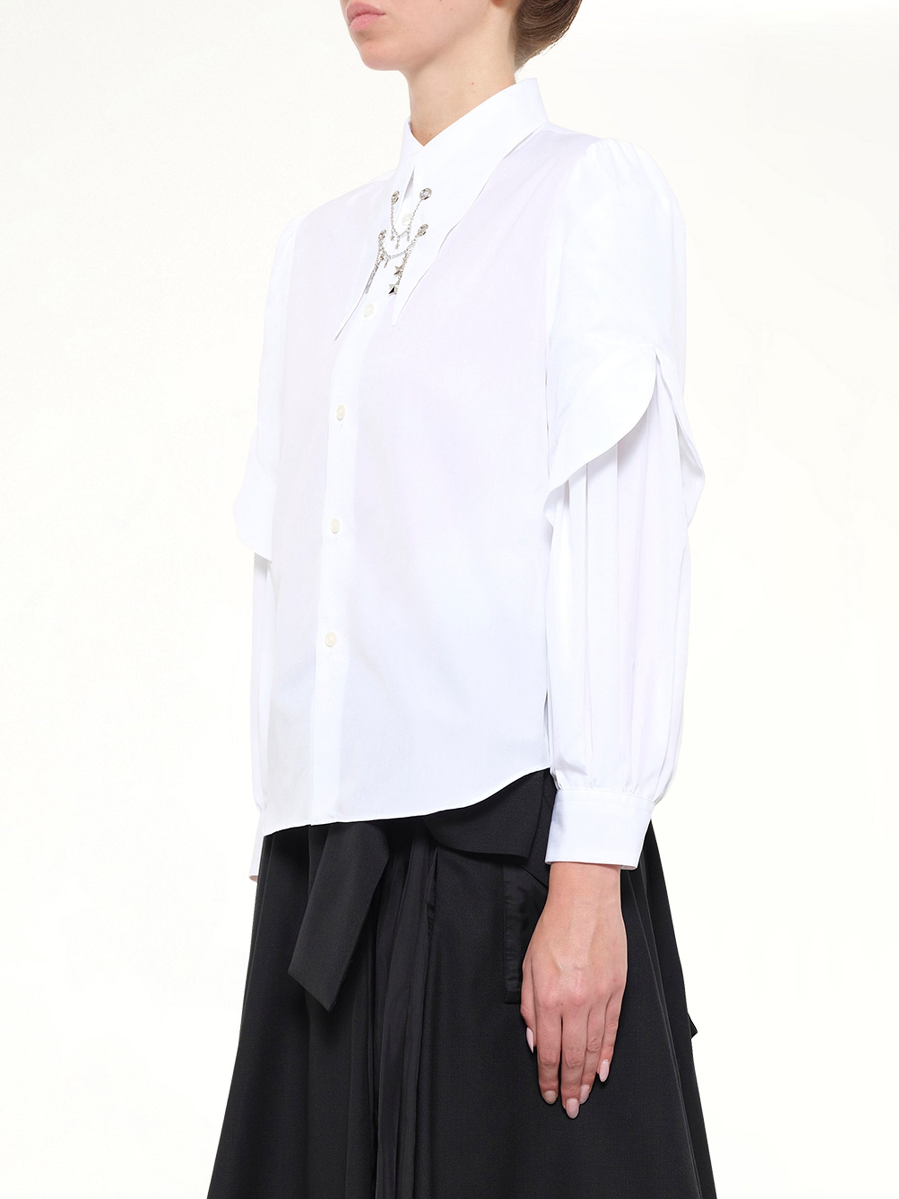 NOIR KEI NINOMIYA Star Embelishment Shirt in White Side View from MARAIS