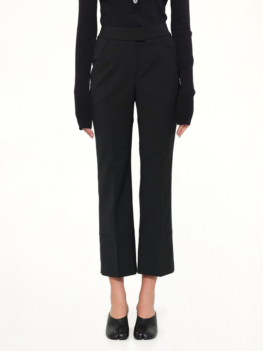 Step Hem Pants in Black Wool