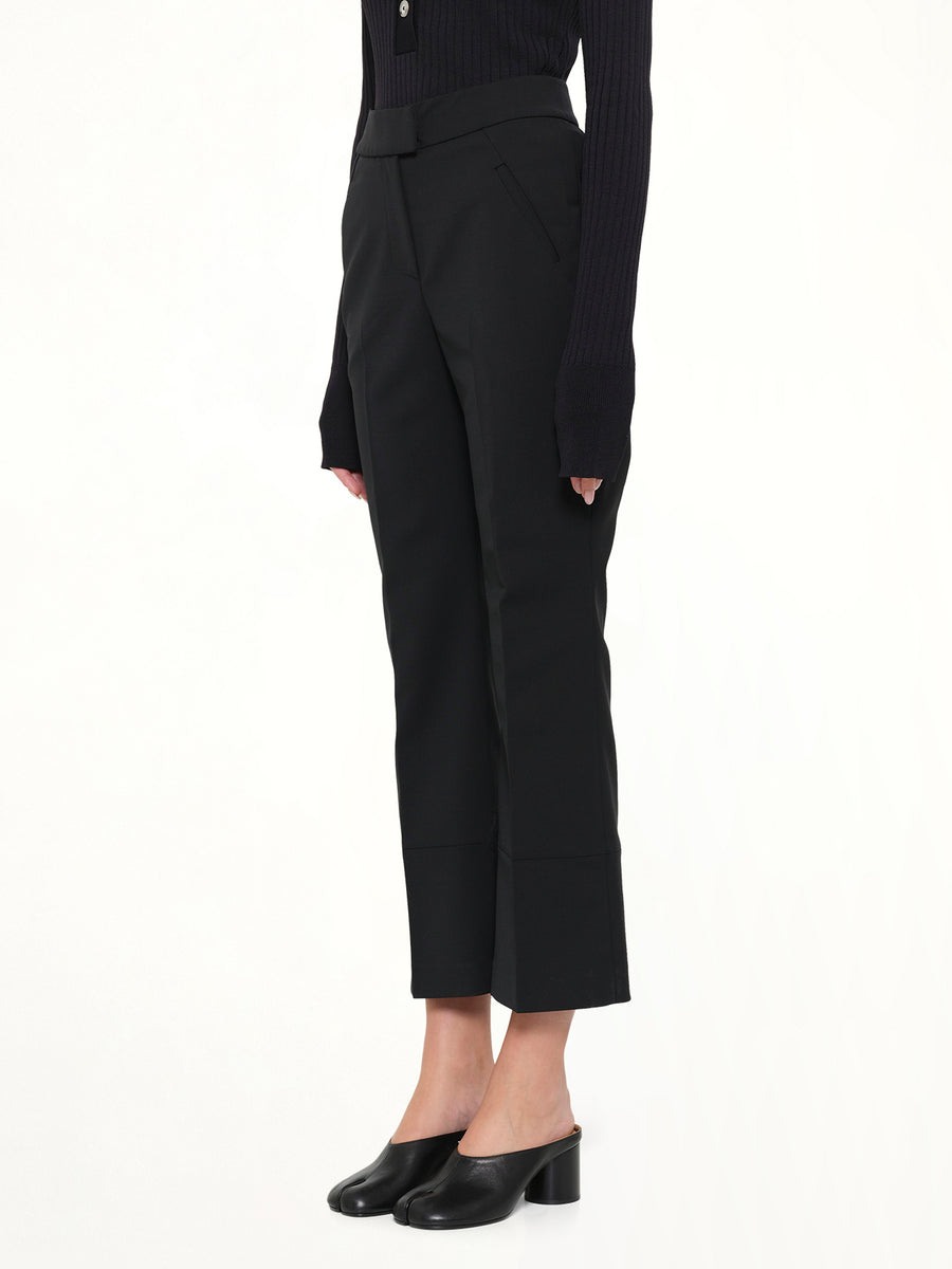 Step Hem Pants in Black Wool