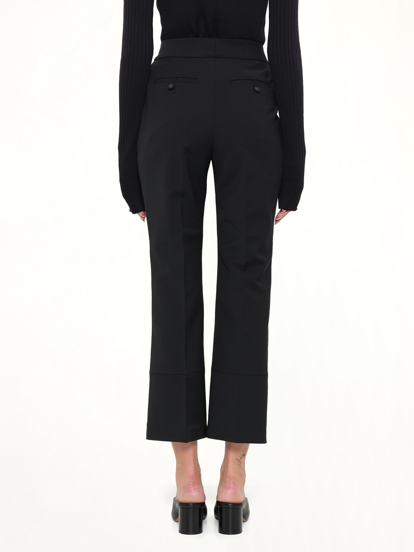 Step Hem Pants in Black Wool