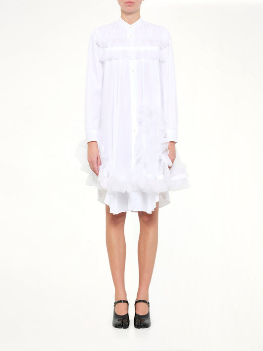 Tulle Shirt Dress in White