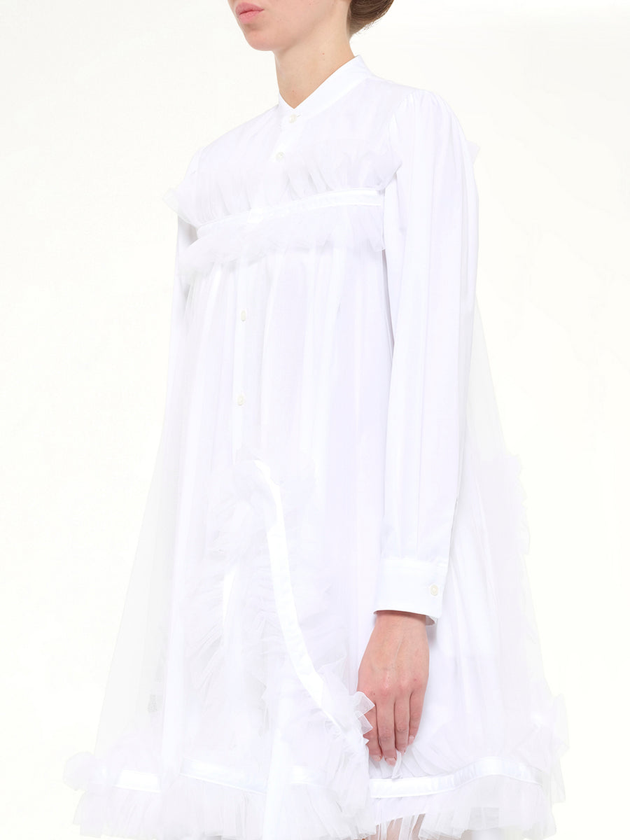 Tulle Shirt Dress in White