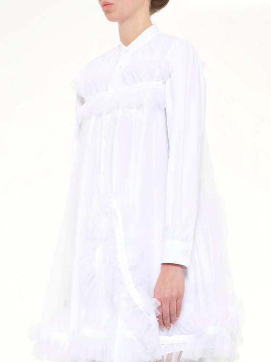 Tulle Shirt Dress in White