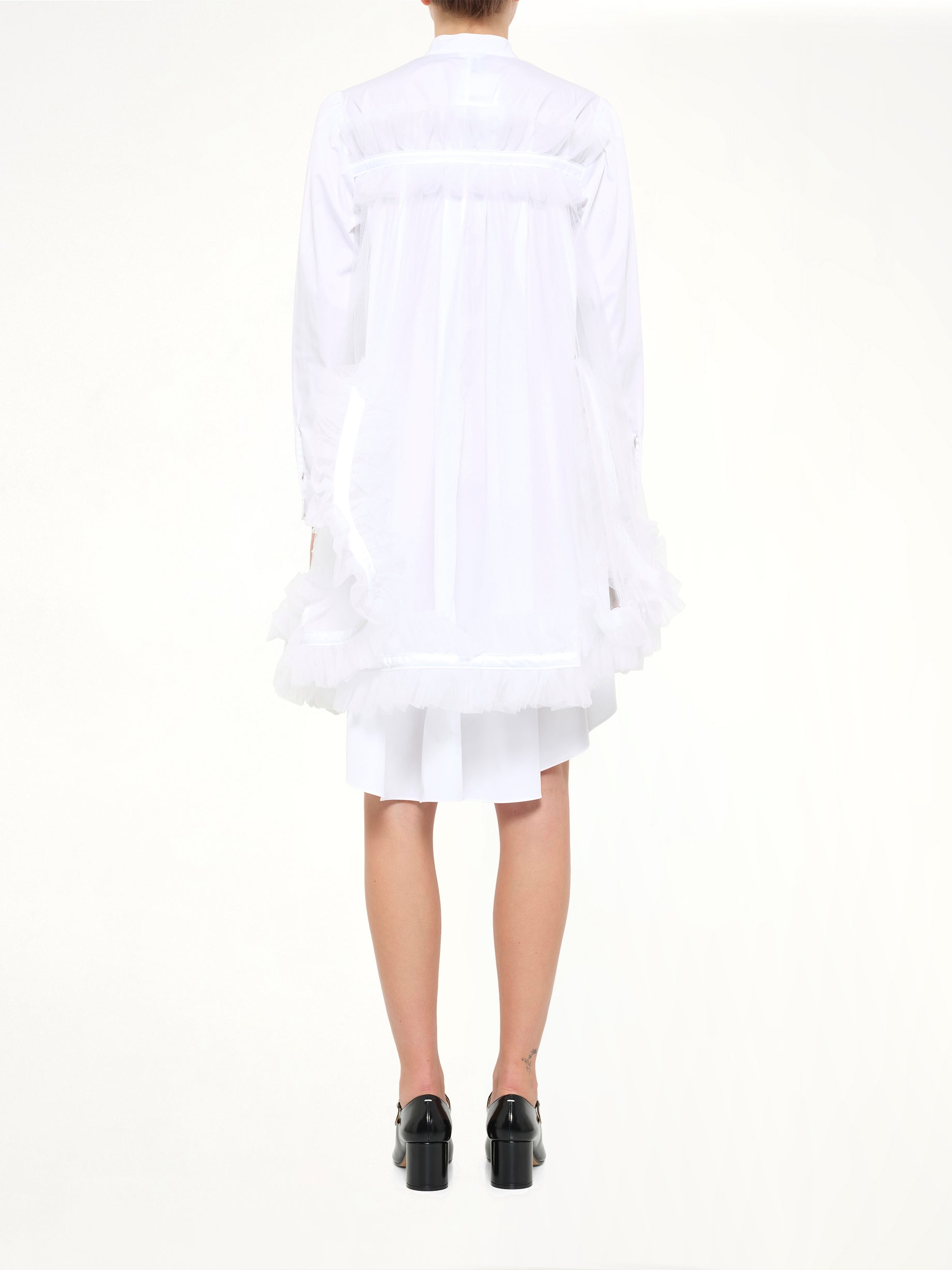 NOIR KEI NINOMIYA Tulle Shirt Dress in White Back View from MARAIS