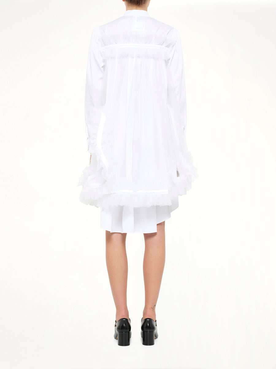 Tulle Shirt Dress in White