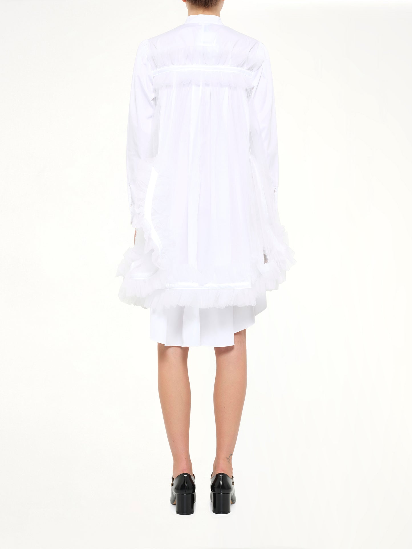 Tulle Shirt Dress in White