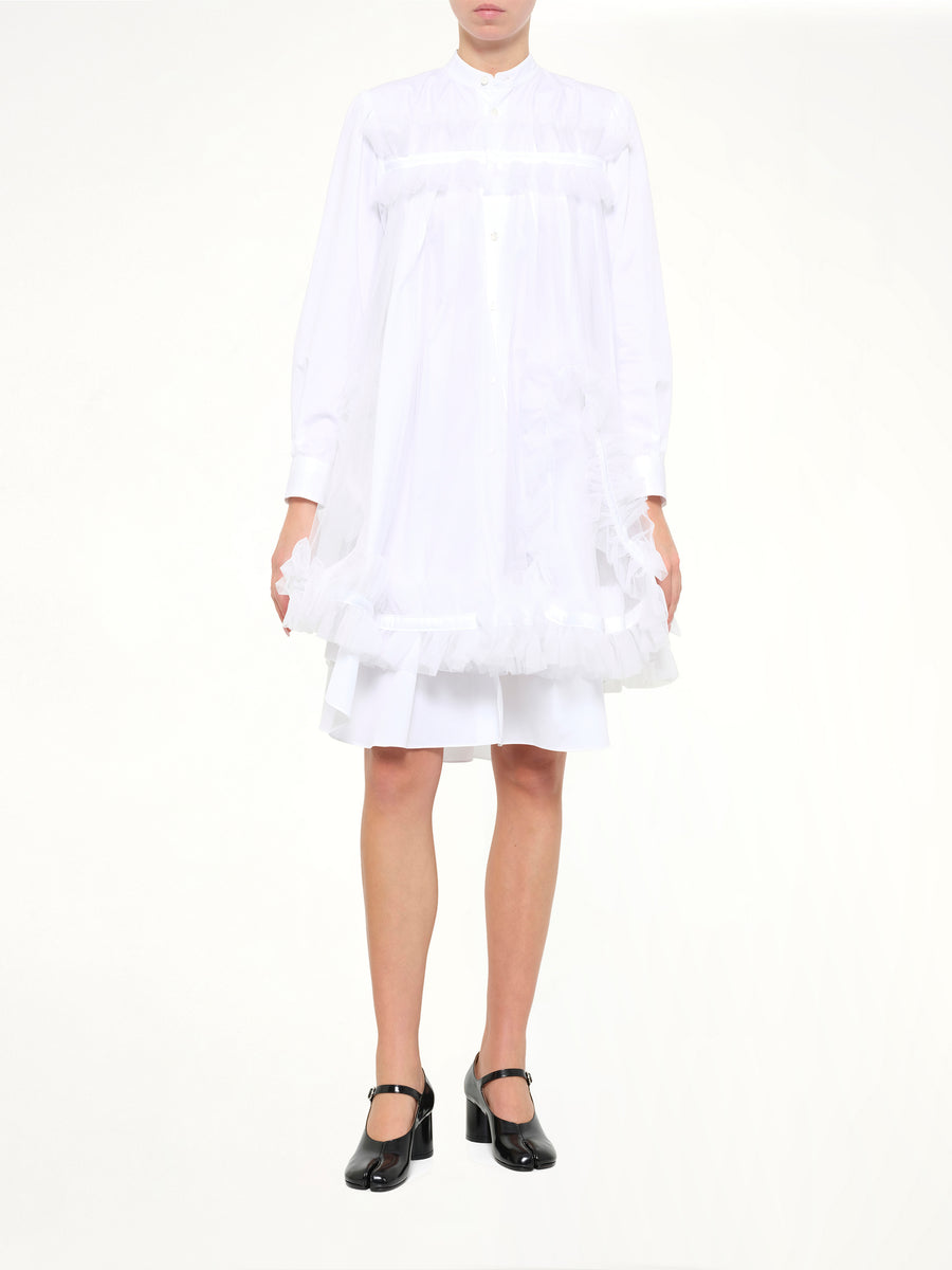 Tulle Shirt Dress in White