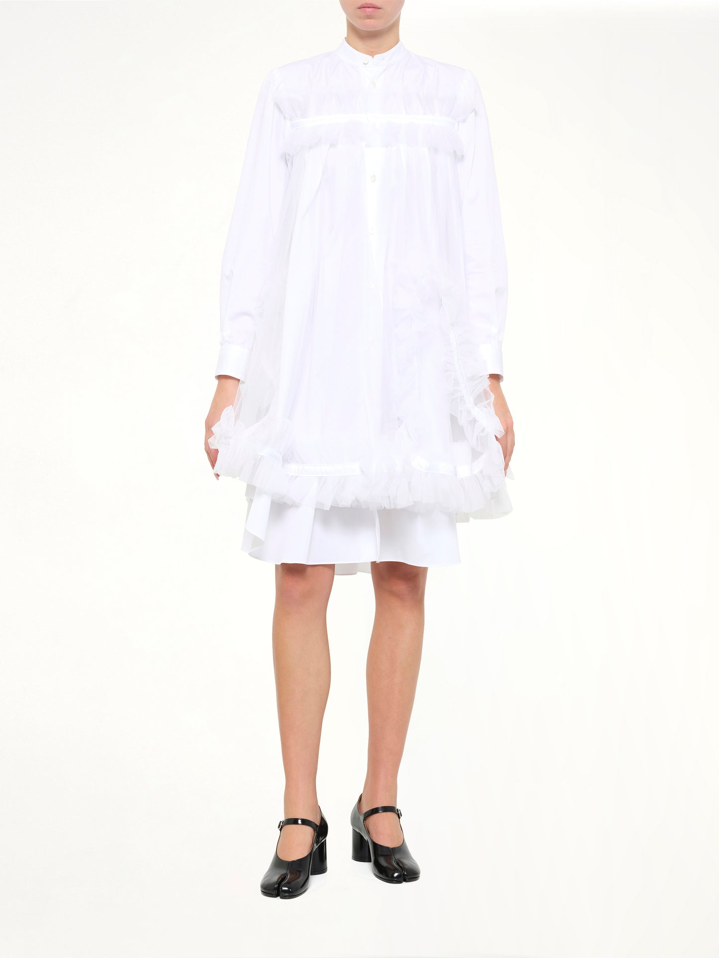 Tulle Shirt Dress in White
