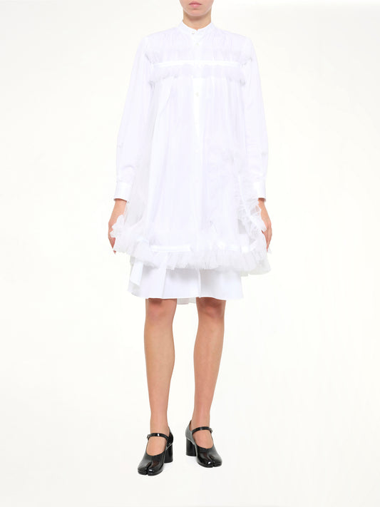 Tulle Shirt Dress in White