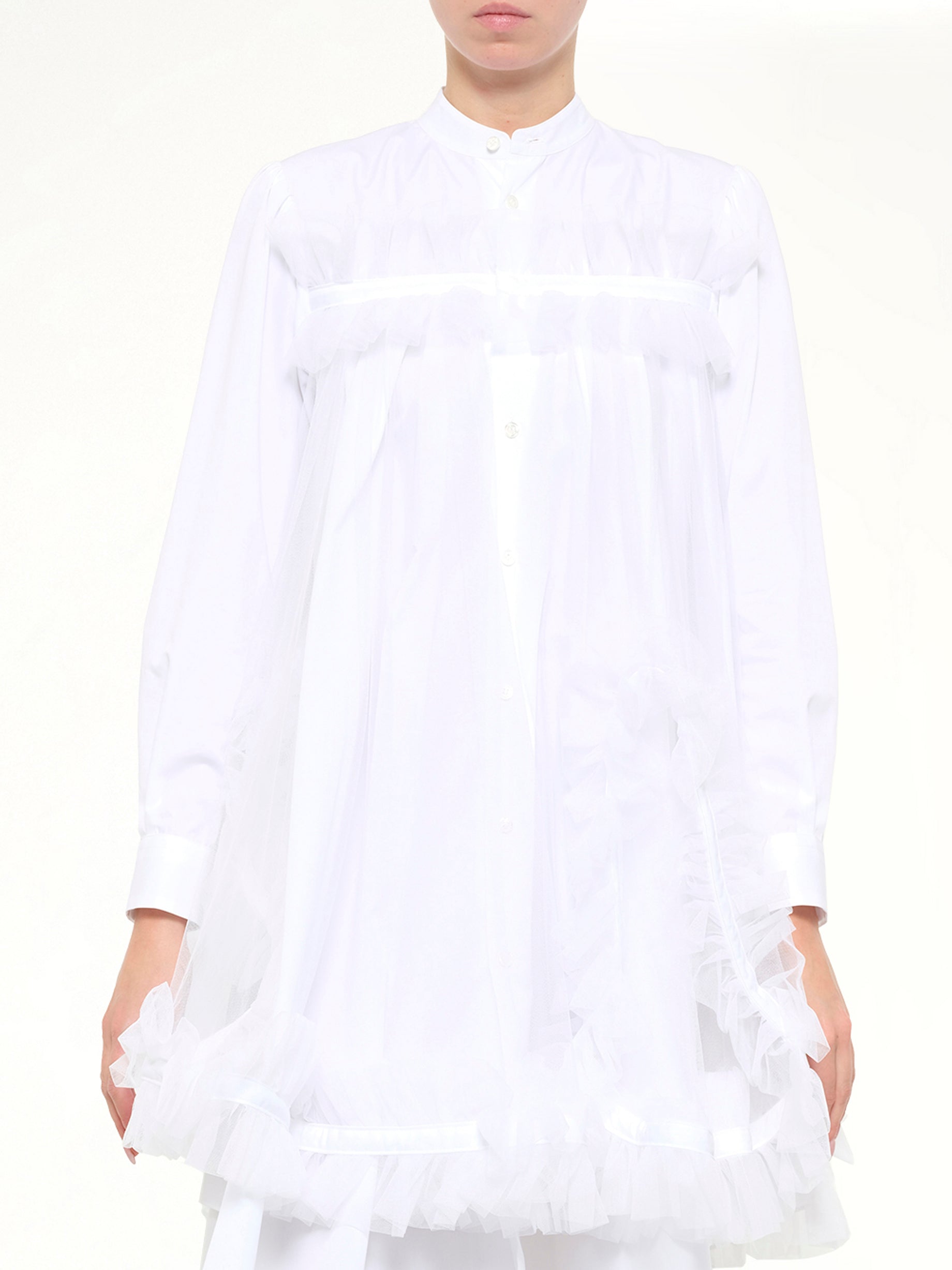 NOIR KEI NINOMIYA Tulle Shirt Dress in White Detail Shot from MARAIS