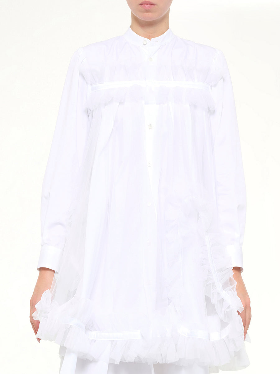 Tulle Shirt Dress in White
